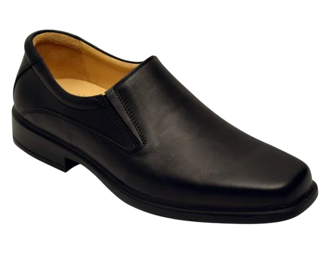 Esse Comfort Men's Leather Plain Toe Slip-On - Black